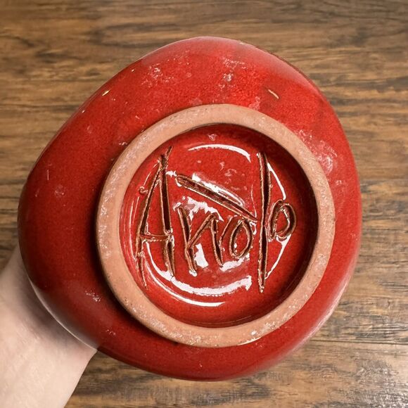 Manuel Garcia Arroyo Pottery Vase Red Glazed Sack Vase Signed Handmade - Picture 5 of 8